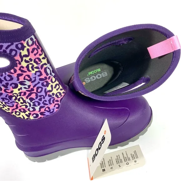 Bogs Girls Neo Classic Leopard Insulated Rain Boots Purple Multi Size 6 US 39 EU