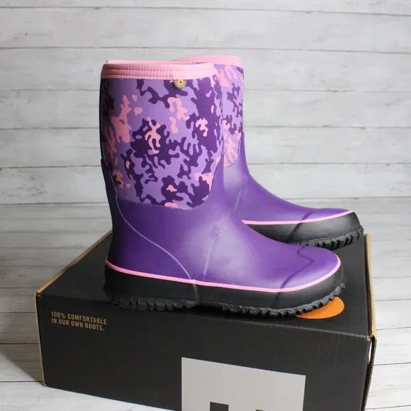 Bogs Girl's Waterproof Rain Snow Boots Youth Size 6 Purple Pink Camo
