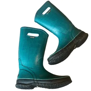 Bogs Linen Rain Boots Tall Teal Blue Womens 8 EU 39