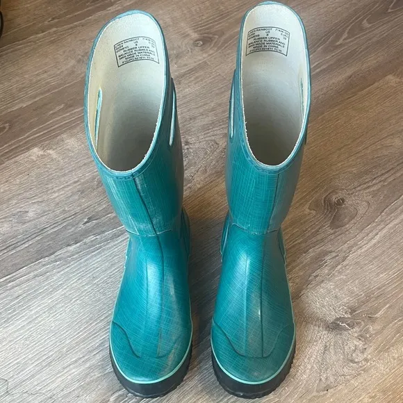 Bogs Linen Rain Boots Tall Teal Blue Womens 8 EU 39
