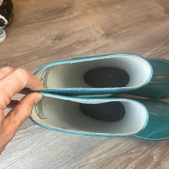 Bogs Linen Rain Boots Tall Teal Blue Womens 8 EU 39