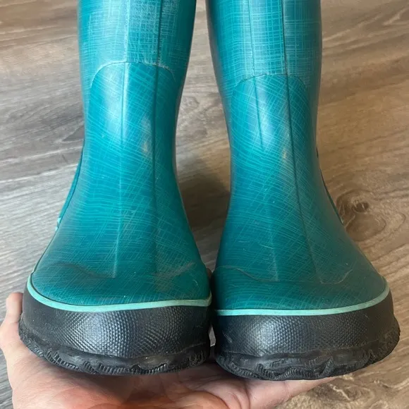 Bogs Linen Rain Boots Tall Teal Blue Womens 8 EU 39
