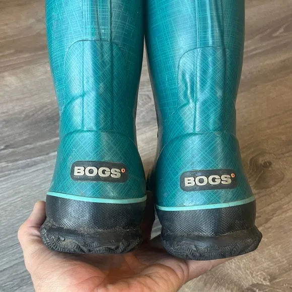 Bogs Linen Rain Boots Tall Teal Blue Womens 8 EU 39
