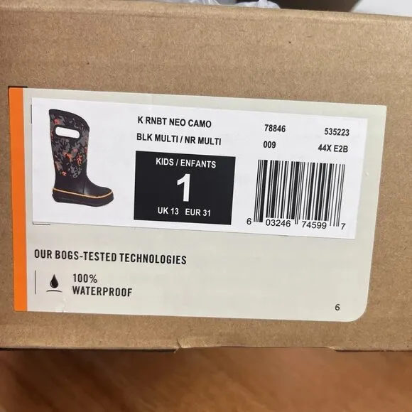 BOGS Rain Boots Youth Kids Size 1 Neo Camo NEW