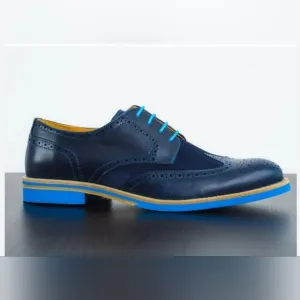 Bold By Soxy Blue Leather Wingtip Dress Shoe's Size 9 Men's