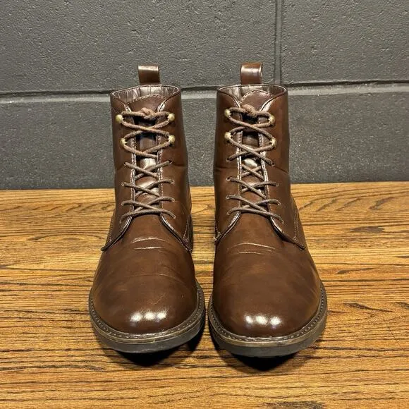 Bonafini D-732 Brown Leather Lace Up Beatle Dress Boots Men’s 8