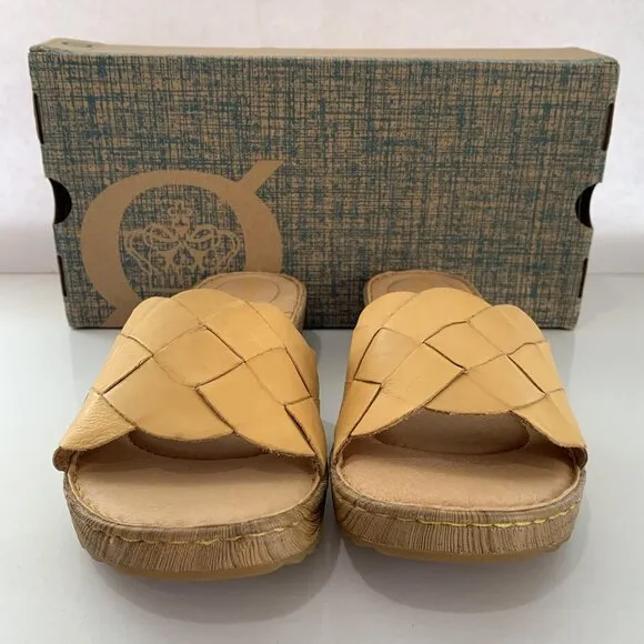 Born Aleah Sandals Woven Leather Slip On Slides Yellow Size 8 NEW