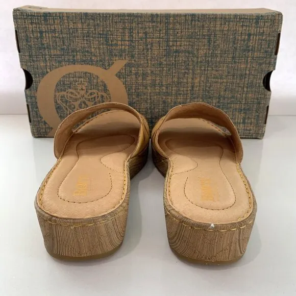 Born Aleah Sandals Woven Leather Slip On Slides Yellow Size 8 NEW