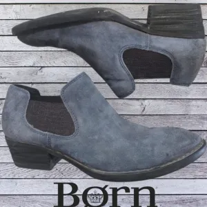 Born Women's Dallia Distressed Suede Booties Shark‎ Blue Grey 8M