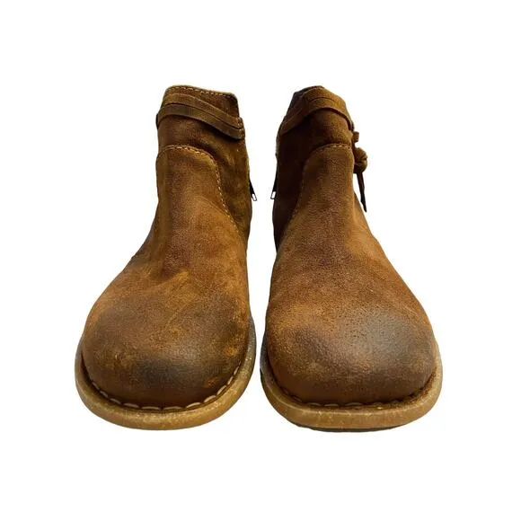 Born Wynter Ankle Boots Booties Leather Suede Comfort Cognac Brown Size 11 M/W