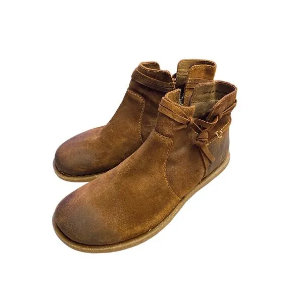 Born Wynter Ankle Boots Booties Leather Suede Comfort Cognac Brown Size 11 M/W
