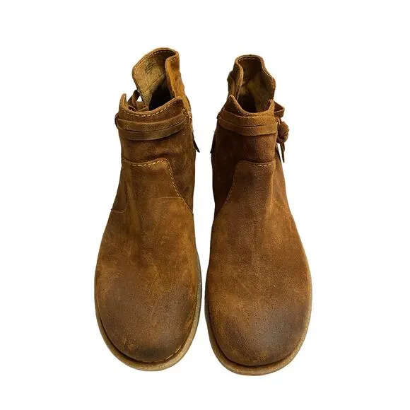 Born Wynter Ankle Boots Booties Leather Suede Comfort Cognac Brown Size 11 M/W