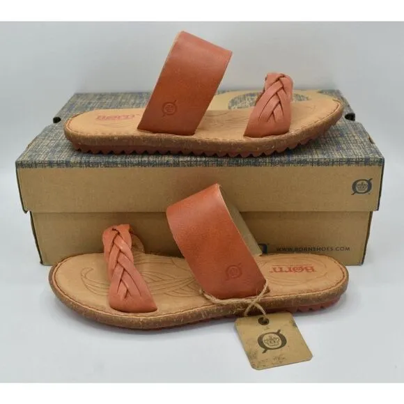 Born Womens Size 7 Morena Orange Papaya Leather Slip on Sandals Shoes