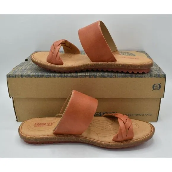 Born Womens Size 7 Morena Orange Papaya Leather Slip on Sandals Shoes