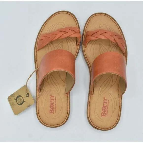Born Womens Size 7 Morena Orange Papaya Leather Slip on Sandals Shoes