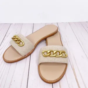 Botkier Canvas Leather Chain-link Coastal Nautical Slide Sandals Size 7.5