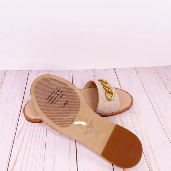 Botkier Canvas Leather Chain-link Coastal Nautical Slide Sandals Size 7.5