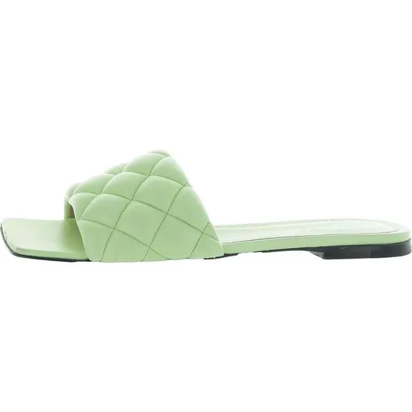 Bottega Veneta Womens Green Leather Quilted Slip-On Slide Sandals Shoes Used