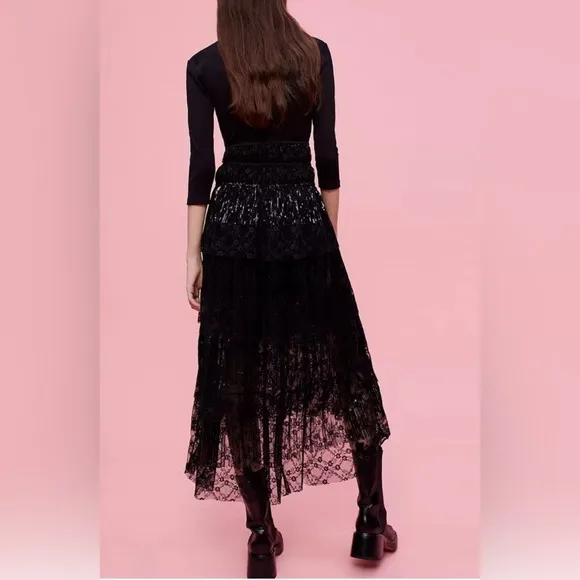 Brand New Maje Revillete Black Jersey And Lace Dress, size 36, $595!