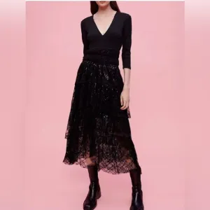 Brand New Maje Revillete Black Jersey And Lace Dress, size 36, $595!