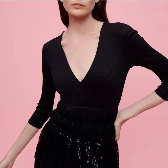 Brand New Maje Revillete Black Jersey And Lace Dress, size 36, $595!