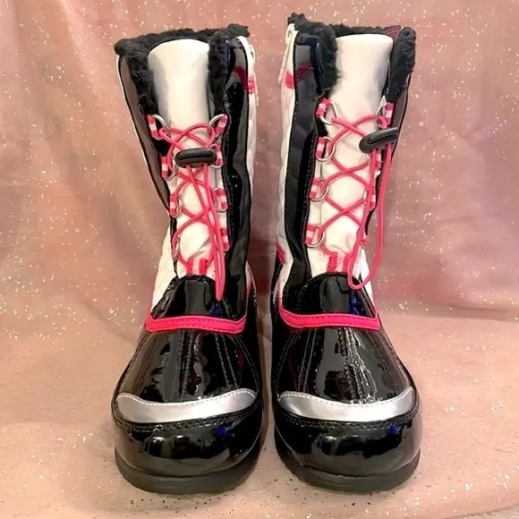 Brand New Totes Girls Cold Weather Boots Zippered Black White Pink Warm Winter
