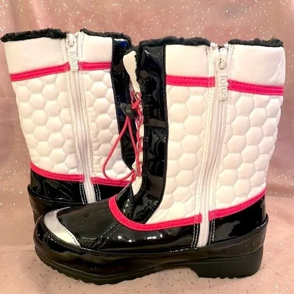 Brand New Totes Girls Cold Weather Boots Zippered Black White Pink Warm Winter