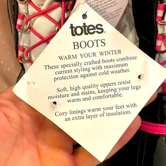Brand New Totes Girls Cold Weather Boots Zippered Black White Pink Warm Winter