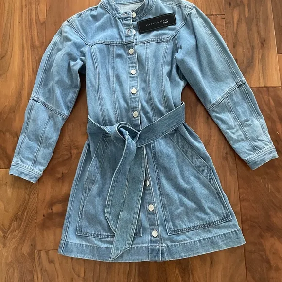 Brand New VERONICA BEARD Basia Denim Mini Dress In Mystic Blue 2.