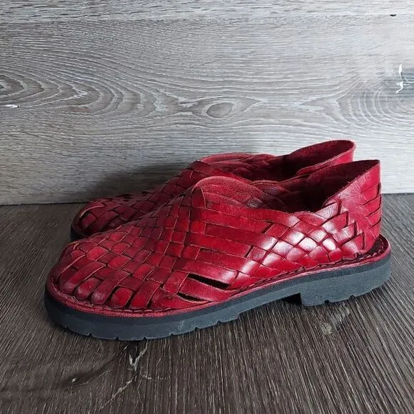 Brand X Huaraches Maya Red Leather Slip On Casual Woven Sandals Size 6W