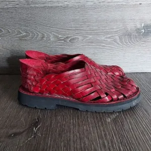 Brand X Huaraches Maya Red Leather Slip On Casual Woven Sandals Size 6W