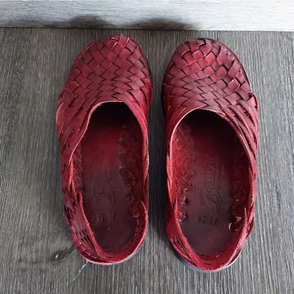 Brand X Huaraches Maya Red Leather Slip On Casual Woven Sandals Size 6W