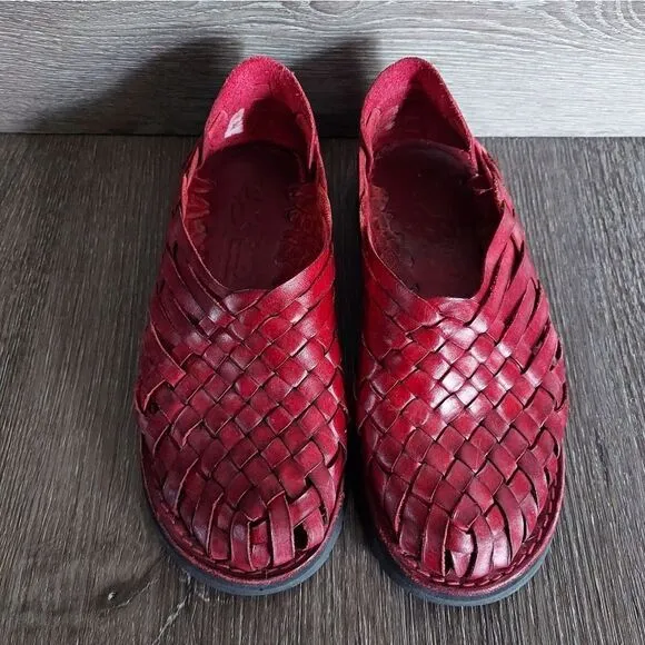 Brand X Huaraches Maya Red Leather Slip On Casual Woven Sandals Size 6W