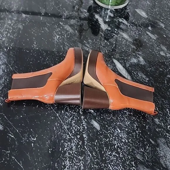 BRAND NEW CIRCUS BY SAM EDELMAN WOMEN'S BROWN  PATENT BLOCK HEEL ANKLE BOOTS