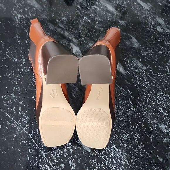 BRAND NEW CIRCUS BY SAM EDELMAN WOMEN'S BROWN  PATENT BLOCK HEEL ANKLE BOOTS
