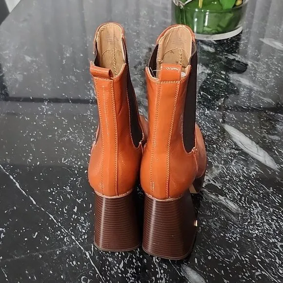 BRAND NEW CIRCUS BY SAM EDELMAN WOMEN'S BROWN  PATENT BLOCK HEEL ANKLE BOOTS