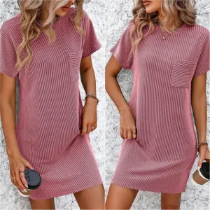 Breezy Ribbed Tee Dress - Rose