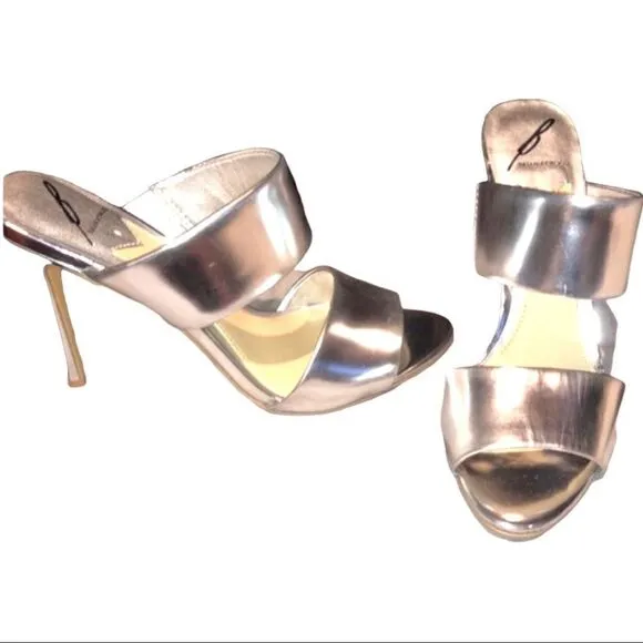 Brian Atwood Pippa Silver Metallic Mule Slide-on Heel Sandals BNWT