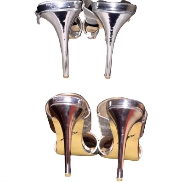 Brian Atwood Pippa Silver Metallic Mule Slide-on Heel Sandals BNWT