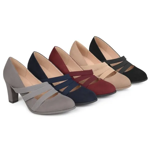 Brinley Co. Womens Levin Faux Suede Comfort Sole Chunky Heel Almond Toe Triple