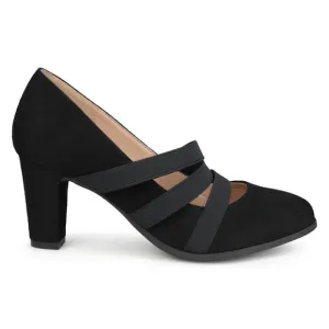 Brinley Co. Womens Levin Faux Suede Comfort Sole Chunky Heel Almond Toe Triple