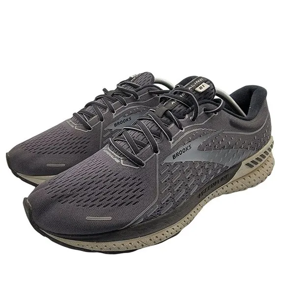 Brooks Adrenaline GTS 21 Black Gray Running Shoes Mens Size 11.5(D) 1103491D093