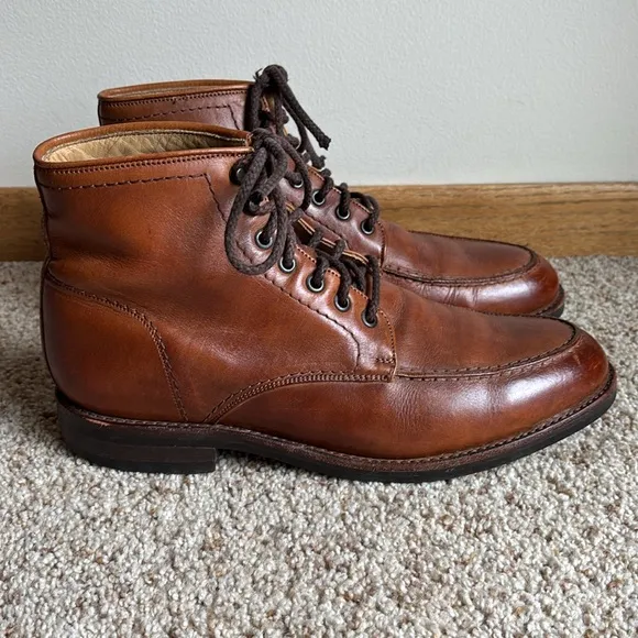 Brooks Brothers Men’s Brown Moc Toe Leather Dress Boots Sz 9.5 D