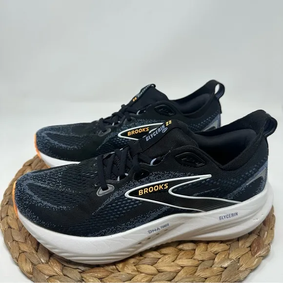 BROOKS Glycerin 22 Running Shoes Black Country Blue Orange Pop Size 8.5 Men's