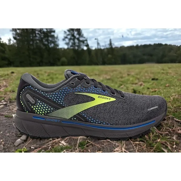 Brooks Running Shoes Black Gray Blue Yellow Ghost 14 MENS 9.5 NEW Fast Ship