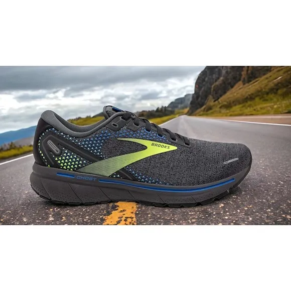 Brooks Running Shoes Black Gray Blue Yellow Ghost 14 MENS 9.5 NEW Fast Ship