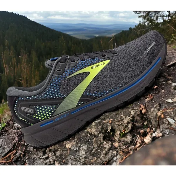 Brooks Running Shoes Black Gray Blue Yellow Ghost 14 MENS 9.5 NEW Fast Ship