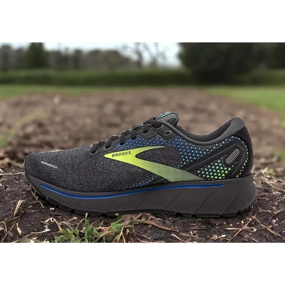 Brooks Running Shoes Black Gray Blue Yellow Ghost 14 MENS 9.5 NEW Fast Ship