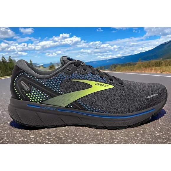 Brooks Running Shoes Black Gray Blue Yellow Ghost 14 MENS 9.5 NEW Fast Ship
