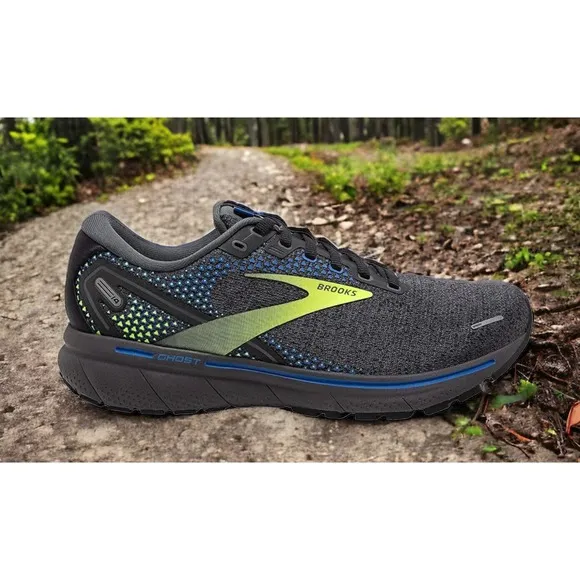 Brooks Running Shoes Black Gray Blue Yellow Ghost 14 MENS 9.5 NEW Fast Ship
